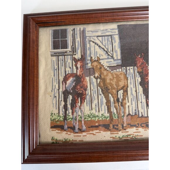 Competed Little Partners Cross Stitch Decorative Horse Art Framed VTG Wall Decor - Picture 11 of 15